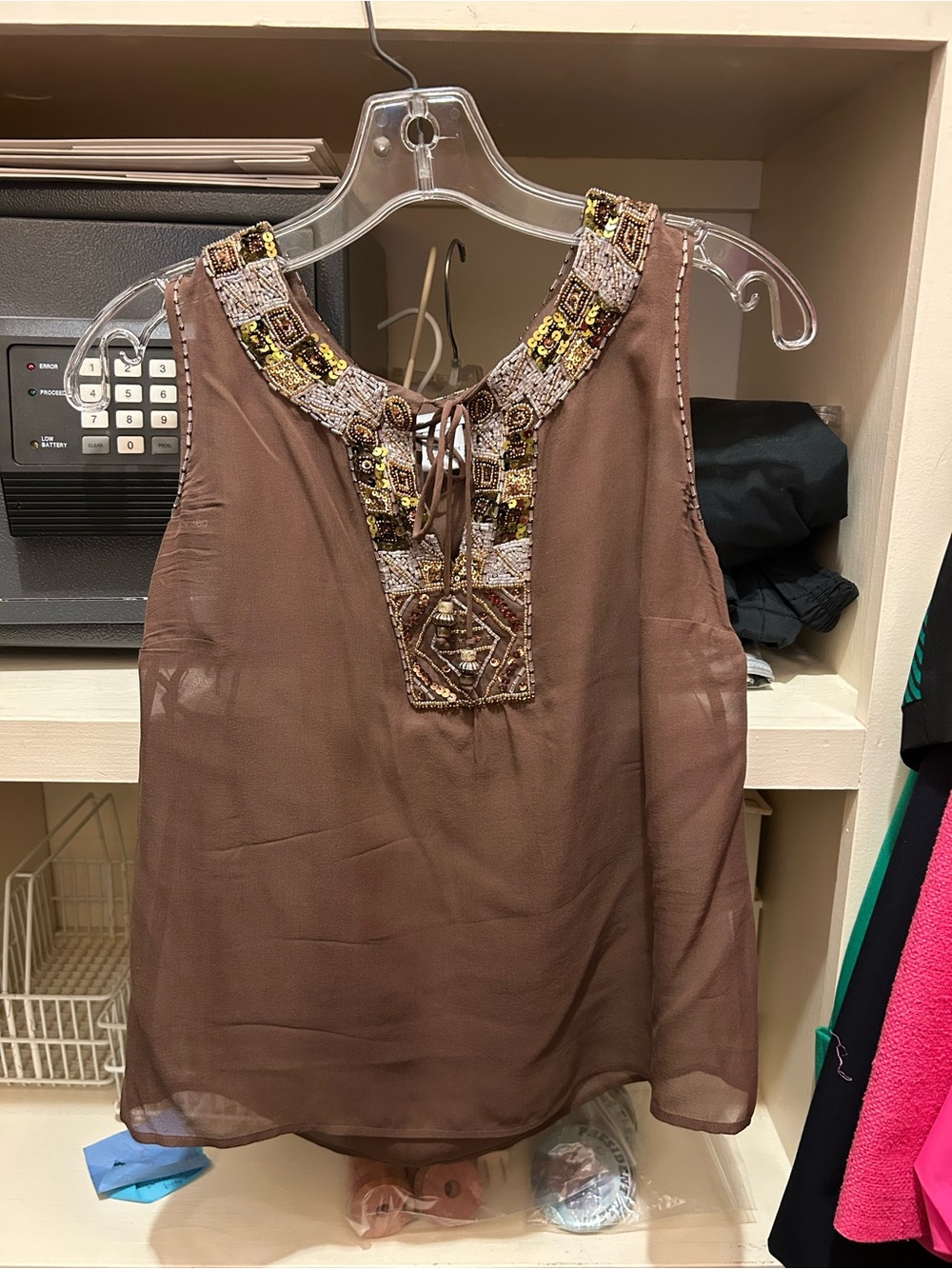 Embellished Brown Sleeveless Beaded Top